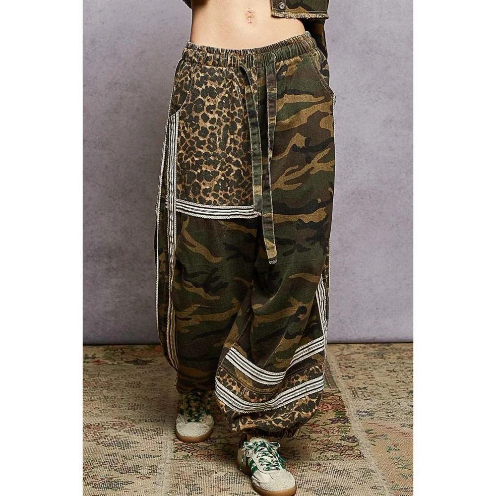 POL Olive Camo Leopard Wide Leg Pull On Pants | Balloon Leg Joggers - Picture 6 of 7